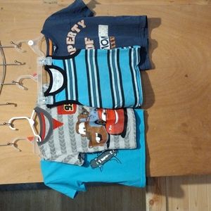 Lot of 4 Boys T-shirts & Tank Size 4T Garanimals CARS Crazy 8 Shark Blue Gray